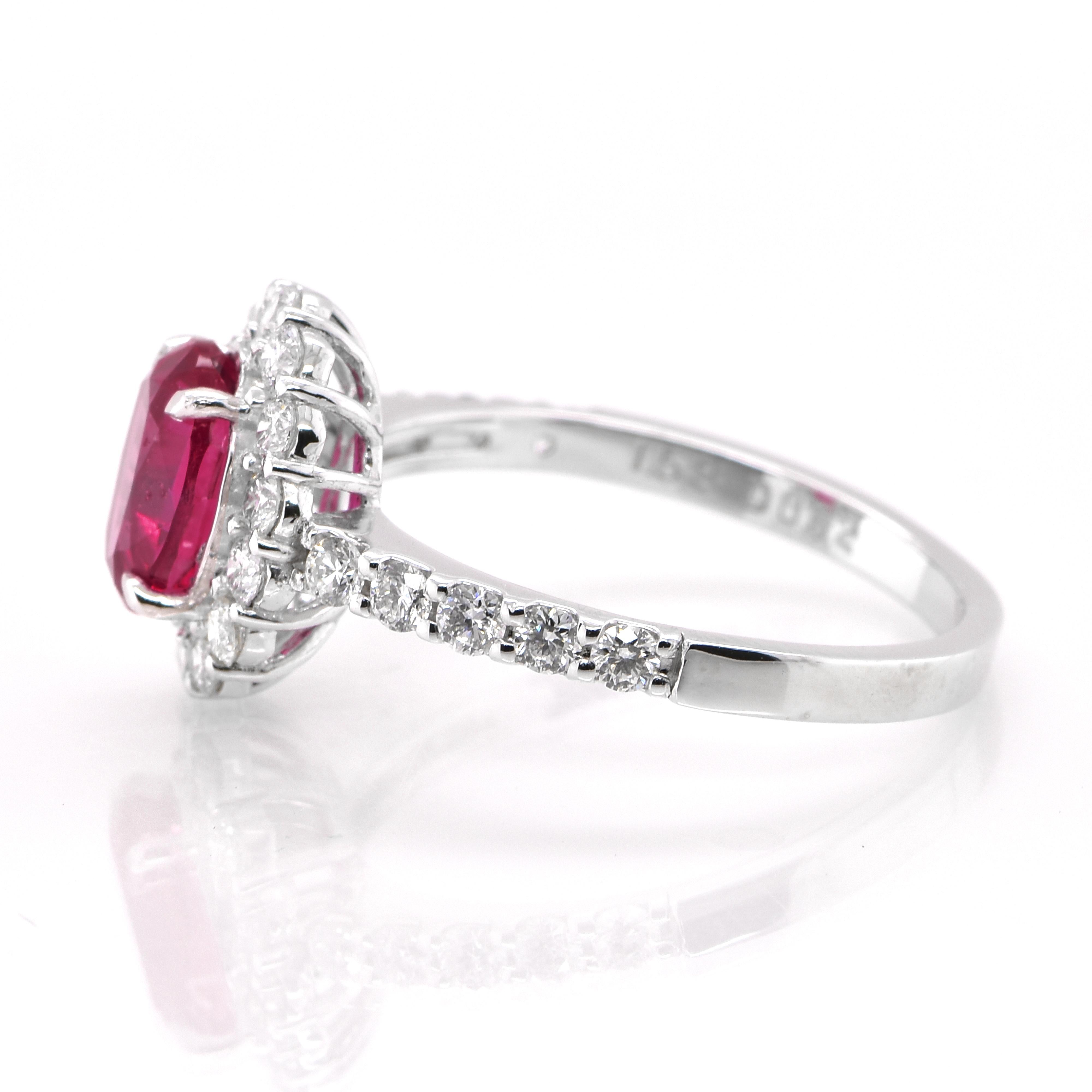 Modern GIA Certified 1.58 Carat, Unheated, Burmese Ruby & Diamond Ring set in Platinum For Sale