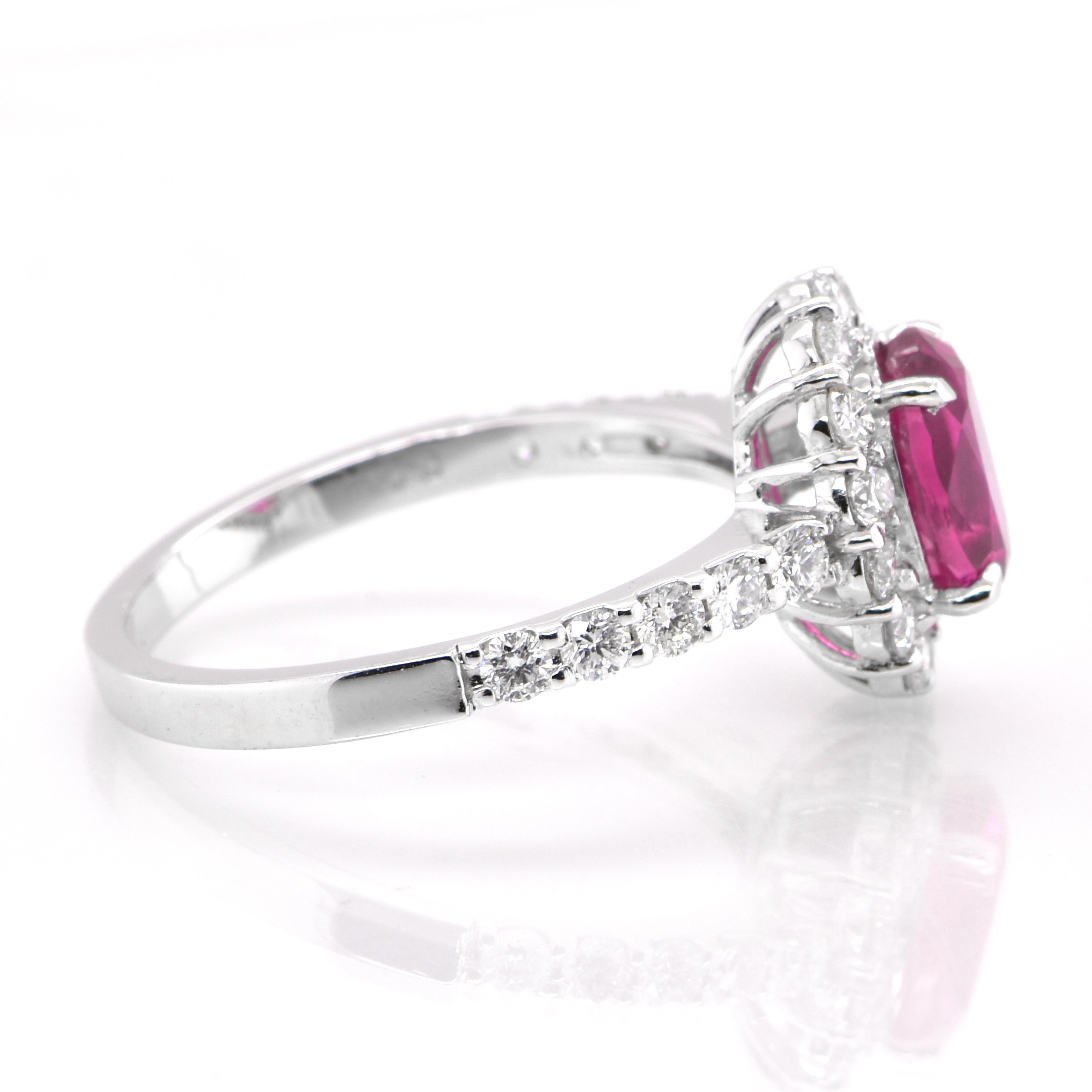 Oval Cut GIA Certified 1.58 Carat, Unheated, Burmese Ruby & Diamond Ring set in Platinum For Sale