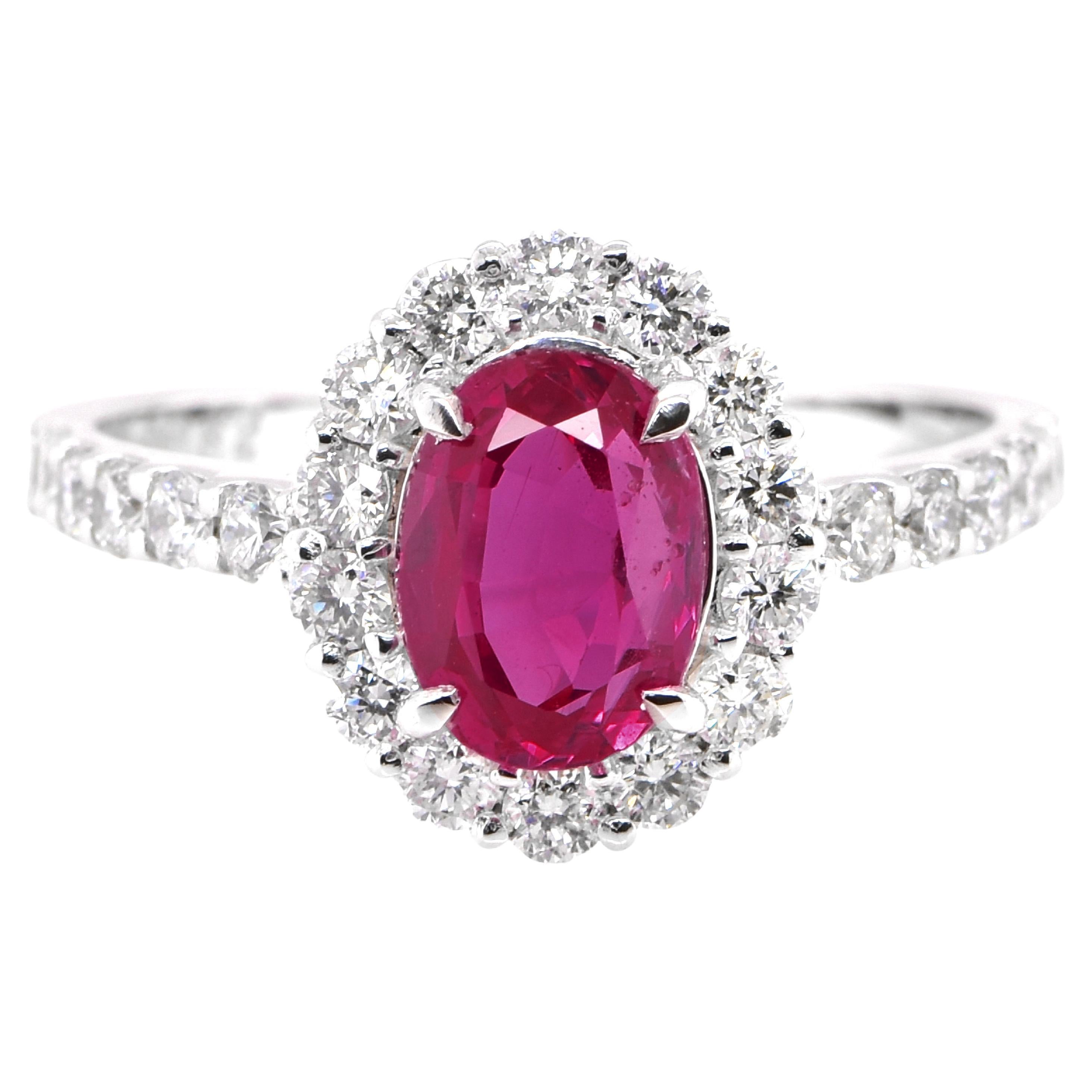 GIA Certified 1.58 Carat, Unheated, Burmese Ruby & Diamond Ring set in Platinum For Sale