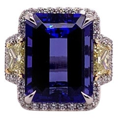 GIA Certified 15.88 Carat Natural Diamond & Tanzanite Gem Platinum Cocktail Ring