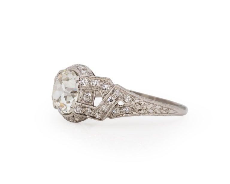 Old European Cut GIA Certified 1.59 Carat Art Deco Diamond Platinum Engagement Ring For Sale