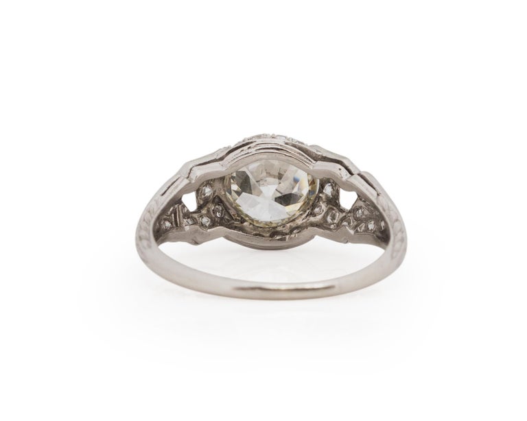GIA Certified 1.59 Carat Art Deco Diamond Platinum Engagement Ring In Good Condition For Sale In Atlanta, GA