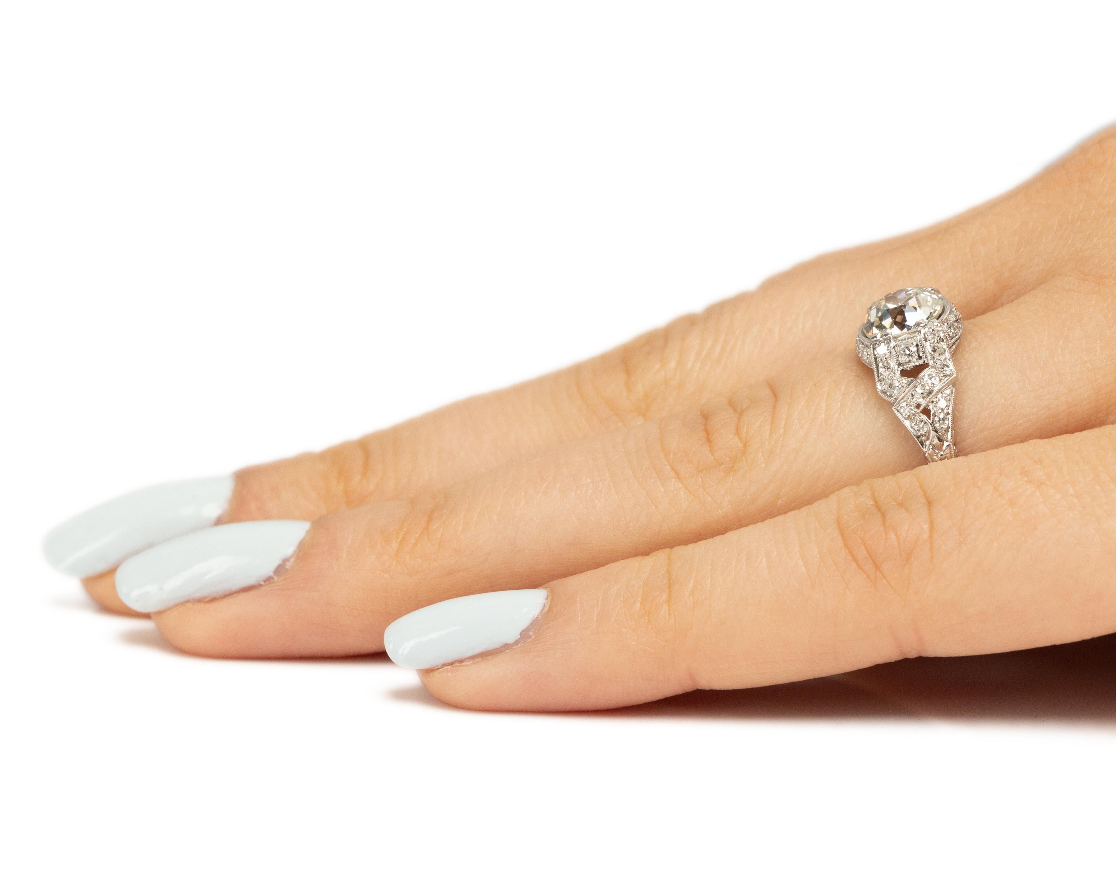 Women's GIA Certified 1.59 Carat Art Deco Diamond Platinum Engagement Ring For Sale
