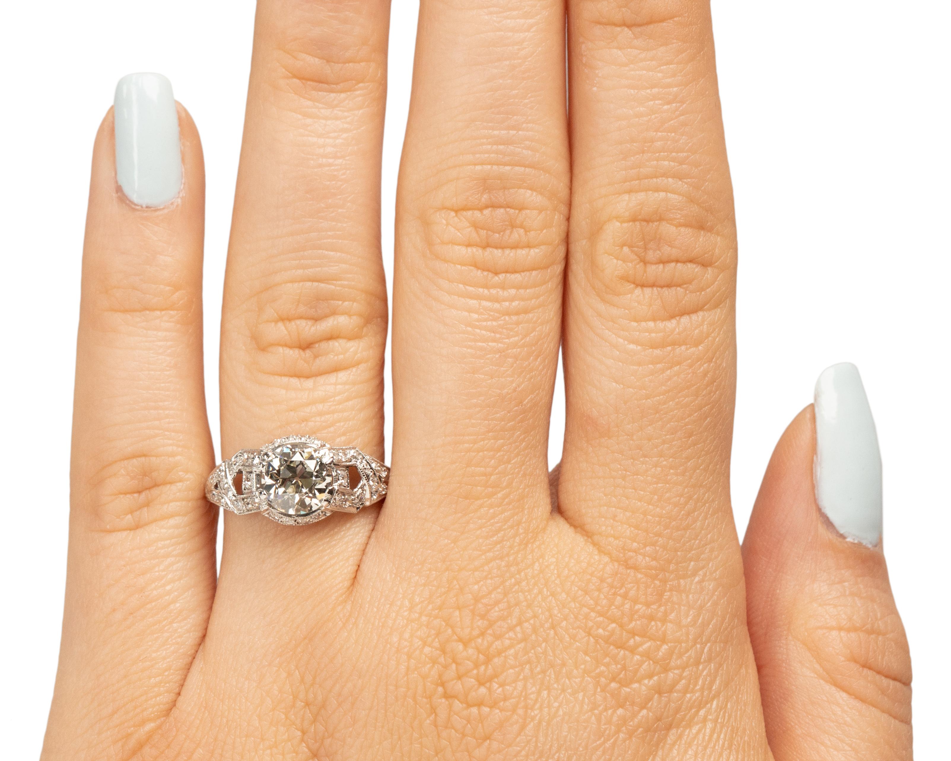 Bague de fiançailles en platine avec diamant Art Déco de 1.59 carat certifié par le GIA Pour femmes en vente