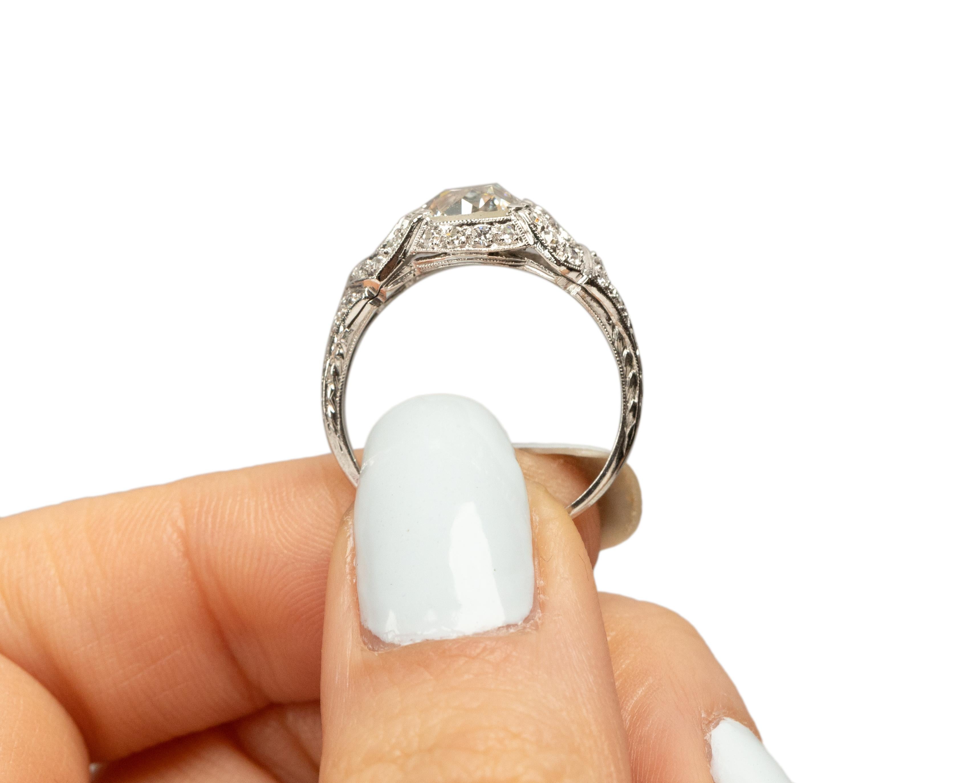 GIA Certified 1.59 Carat Art Deco Diamond Platinum Engagement Ring For Sale 3