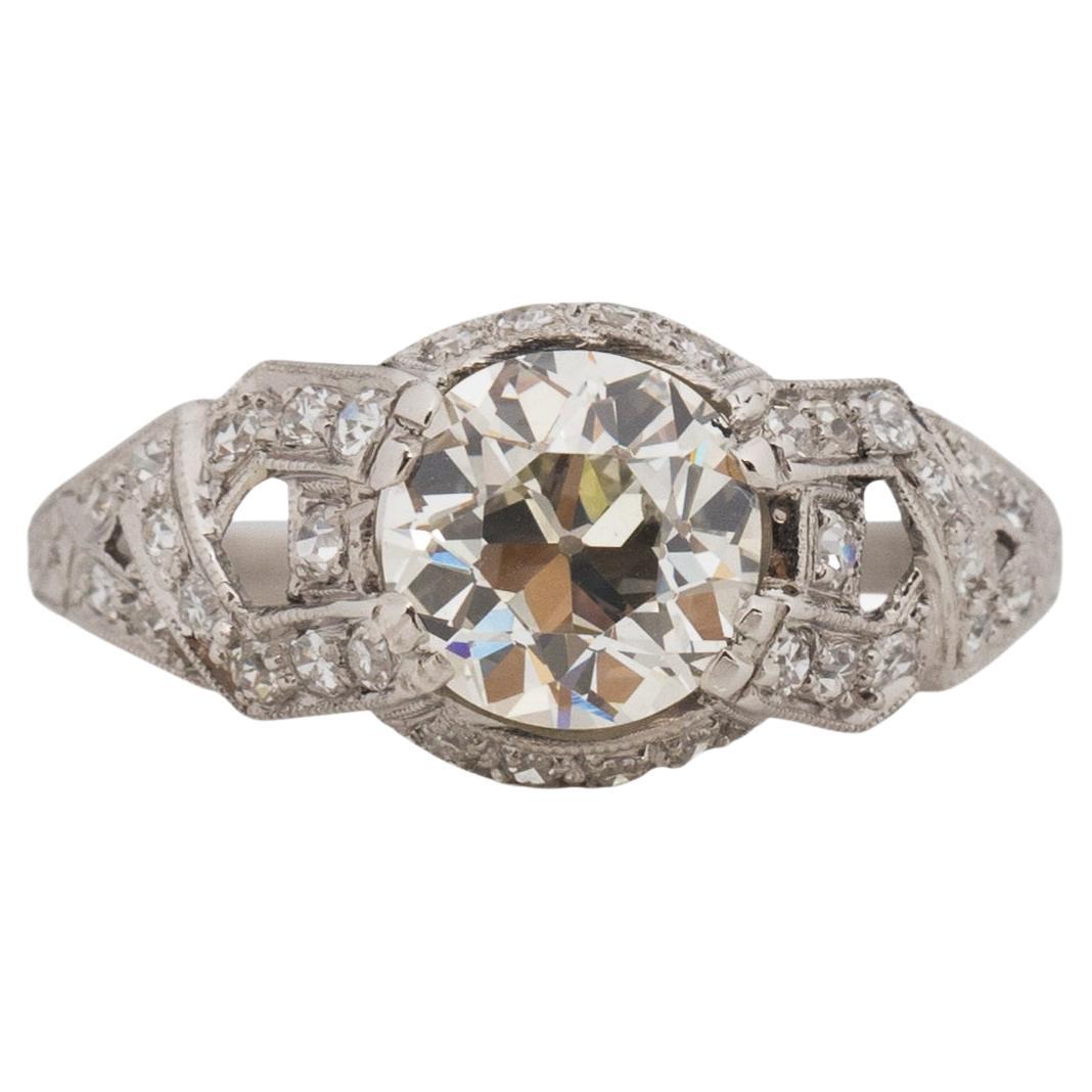 Bague de fiançailles en platine avec diamant Art Déco de 1.59 carat certifié par le GIA