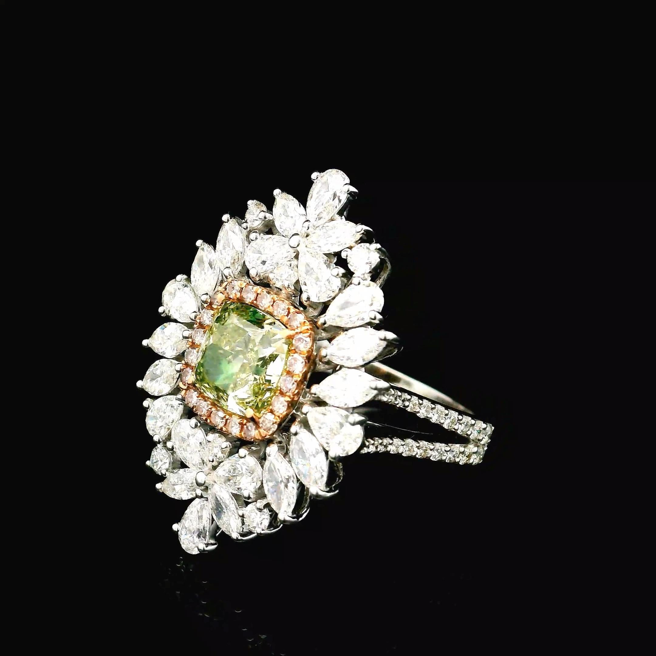 GIA Certified 1.59 Carat Fancy Brownish Greenish Yellow SI1 Clarity Diamond Ring In New Condition For Sale In บางรัก, TH