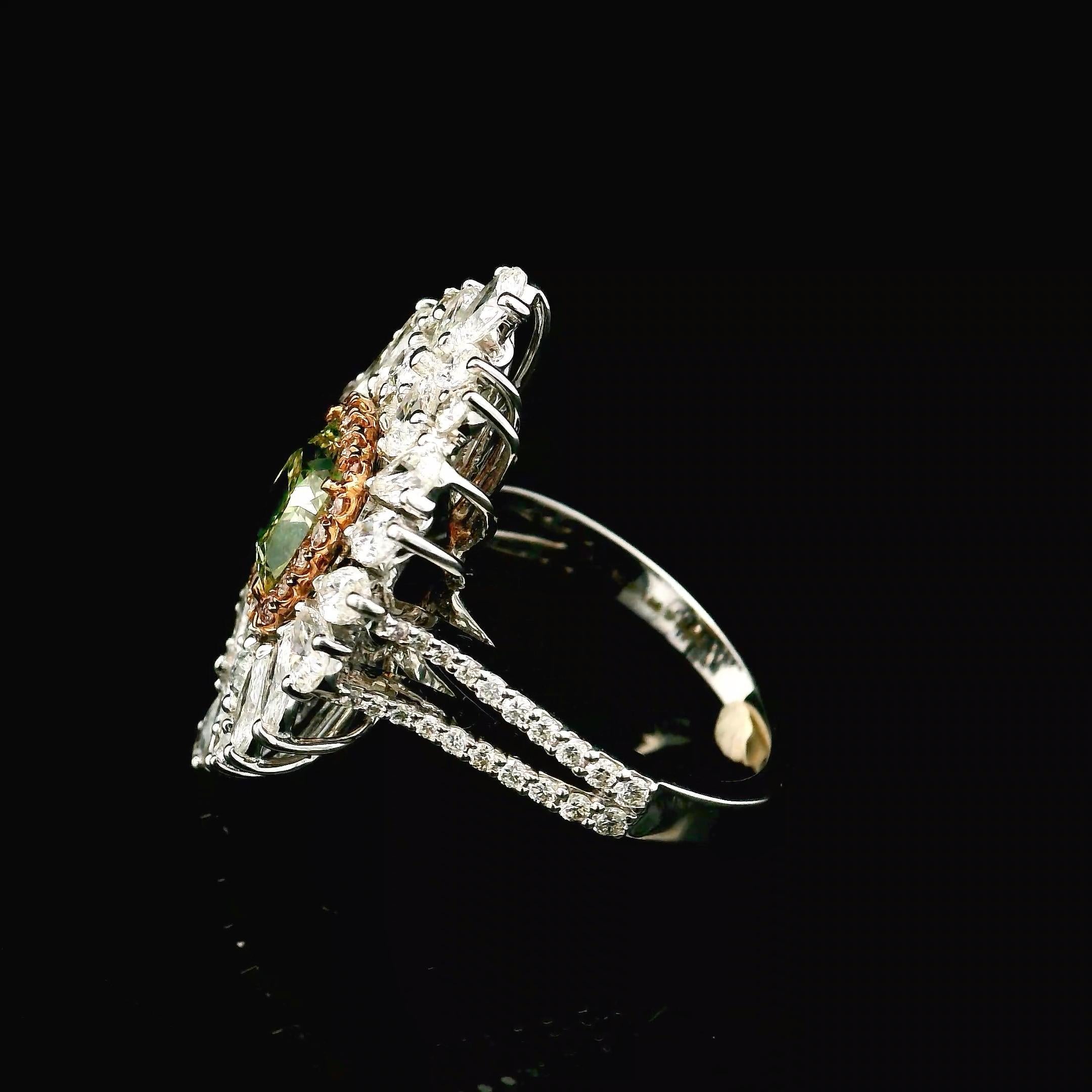 GIA Certified 1.59 Carat Fancy Brownish Greenish Yellow SI1 Clarity Diamond Ring For Sale 1