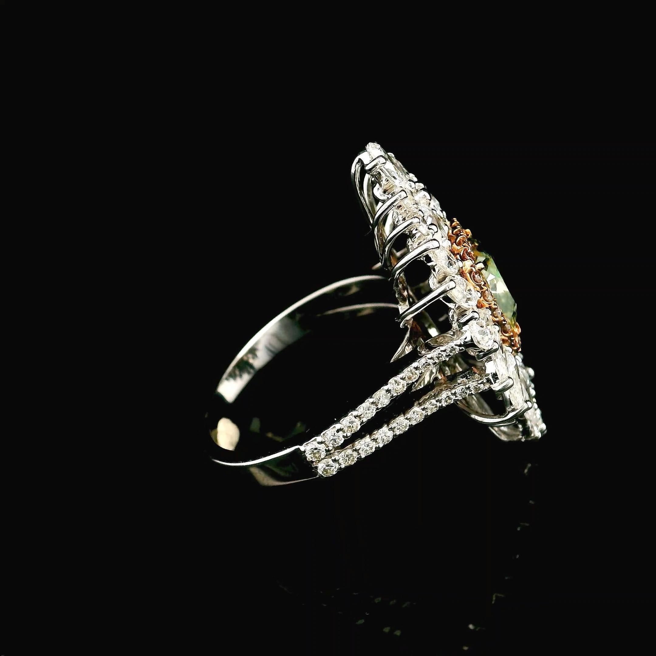 GIA Certified 1.59 Carat Fancy Brownish Greenish Yellow SI1 Clarity Diamond Ring For Sale 2