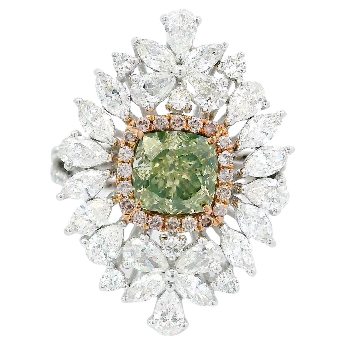 GIA Certified 1.59 Carat Fancy Brownish Greenish Yellow SI1 Clarity Diamond Ring