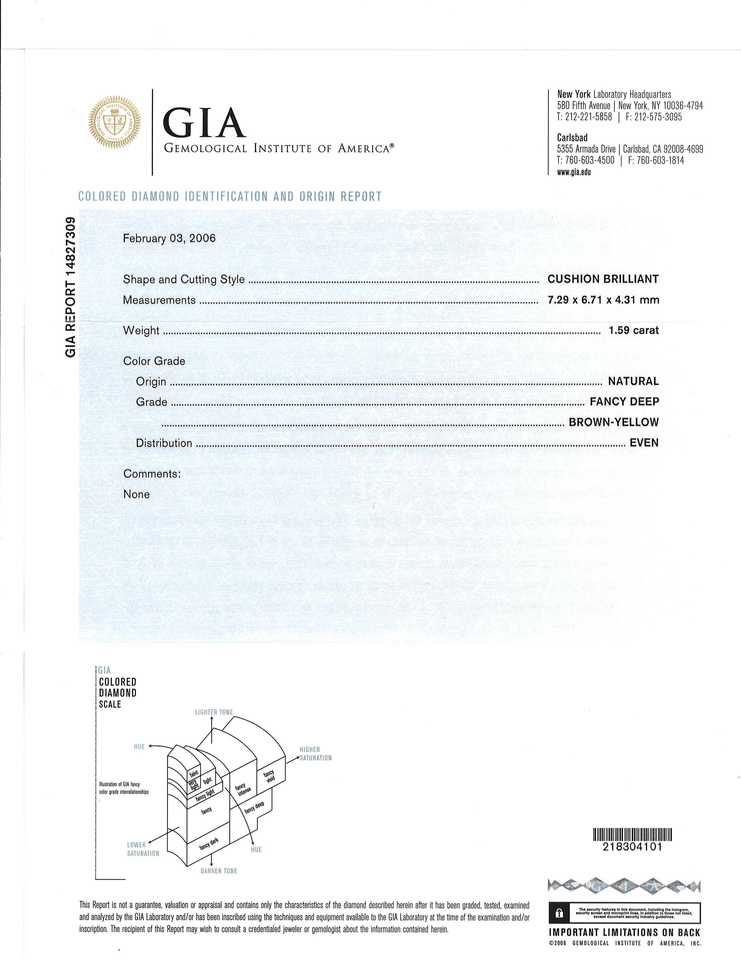 Bague en diamant brun-jaune foncé « Cognac » de 1,59 carat de couleur naturelle certifiée GIA en vente 2
