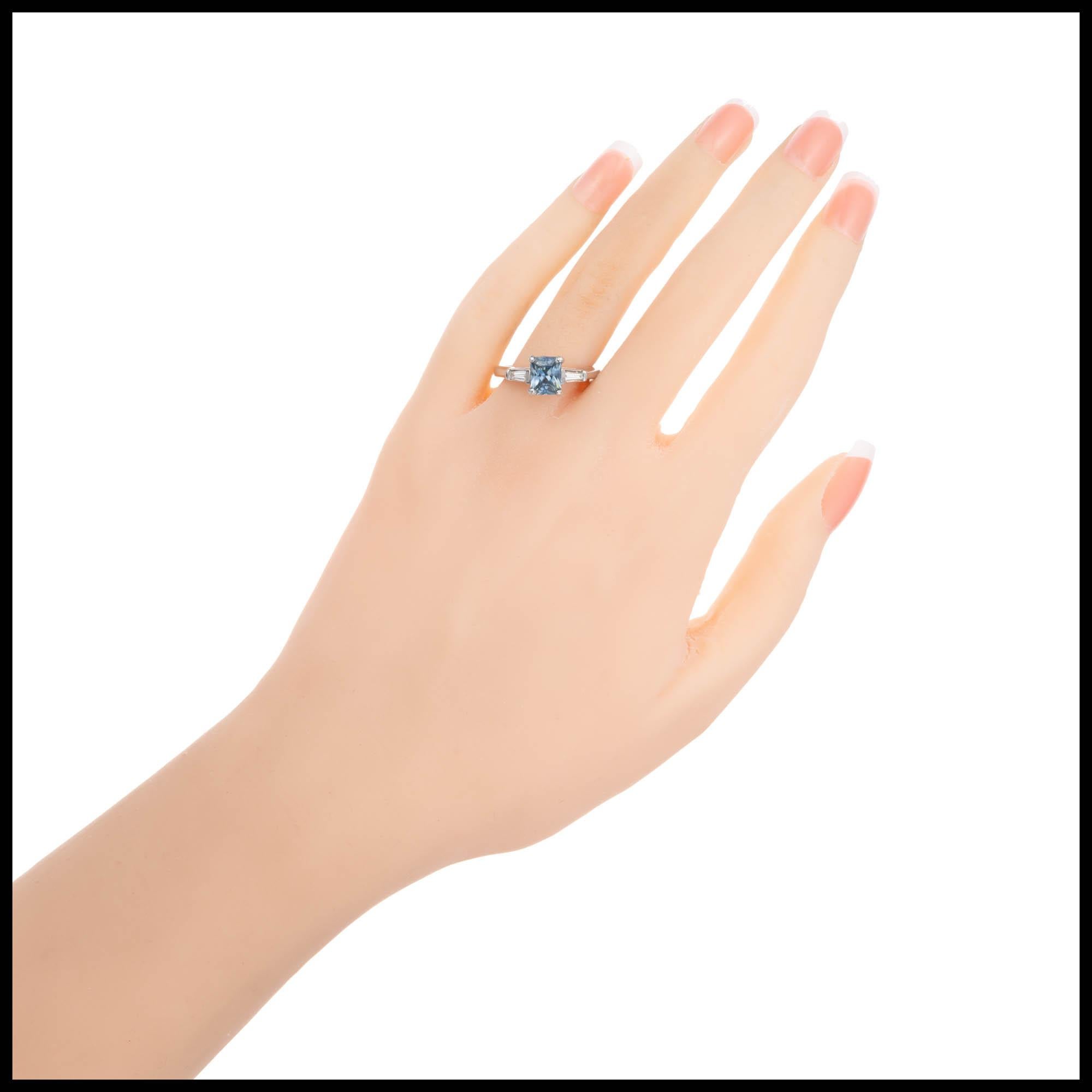 Baguette Cut GIA Certified 1.59 Carat Sapphire Diamond Platinum Engagement Ring