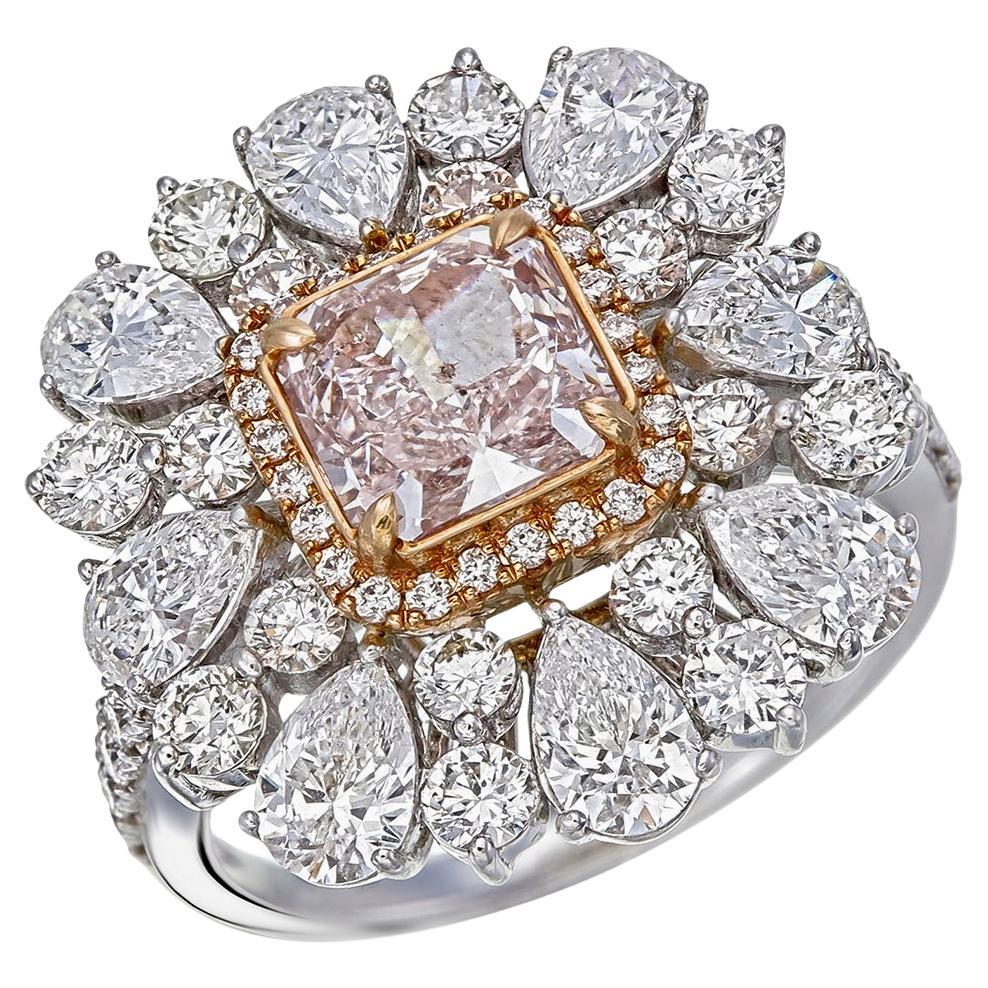 GIA Certified 1.59 Carats Pink Diamond Ring in 18 Karat White Gold For Sale