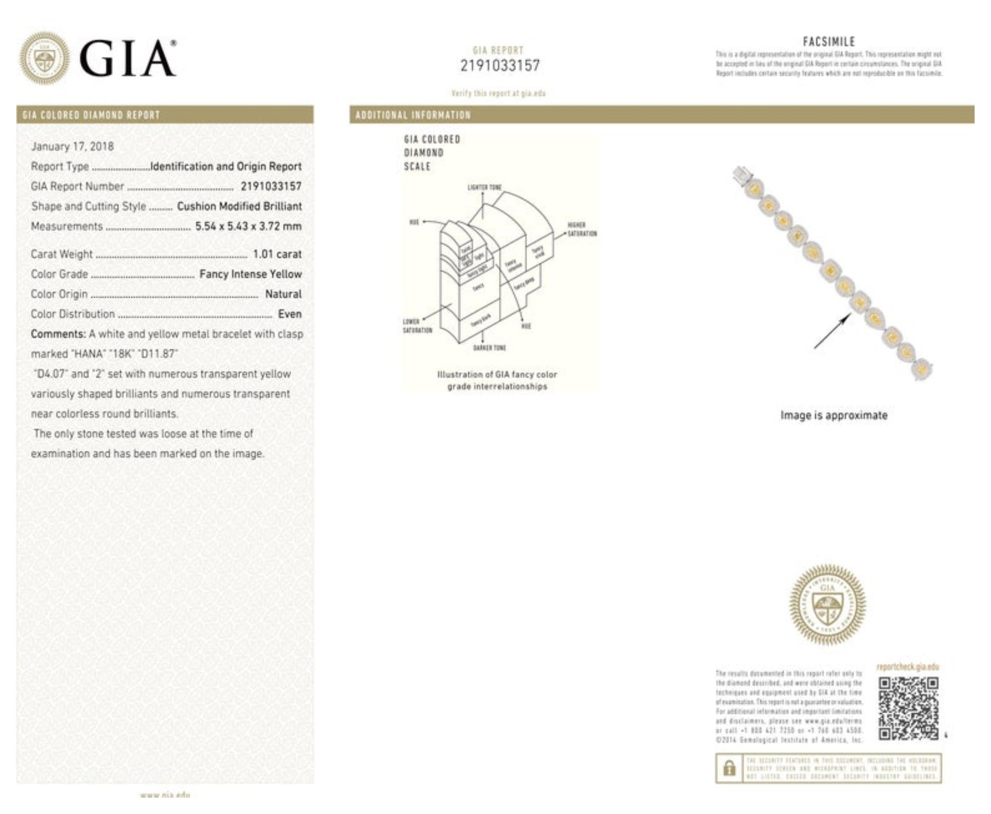 Women's GIA Certified 15.94 Carat Natural Yellow Diamond Bracelet