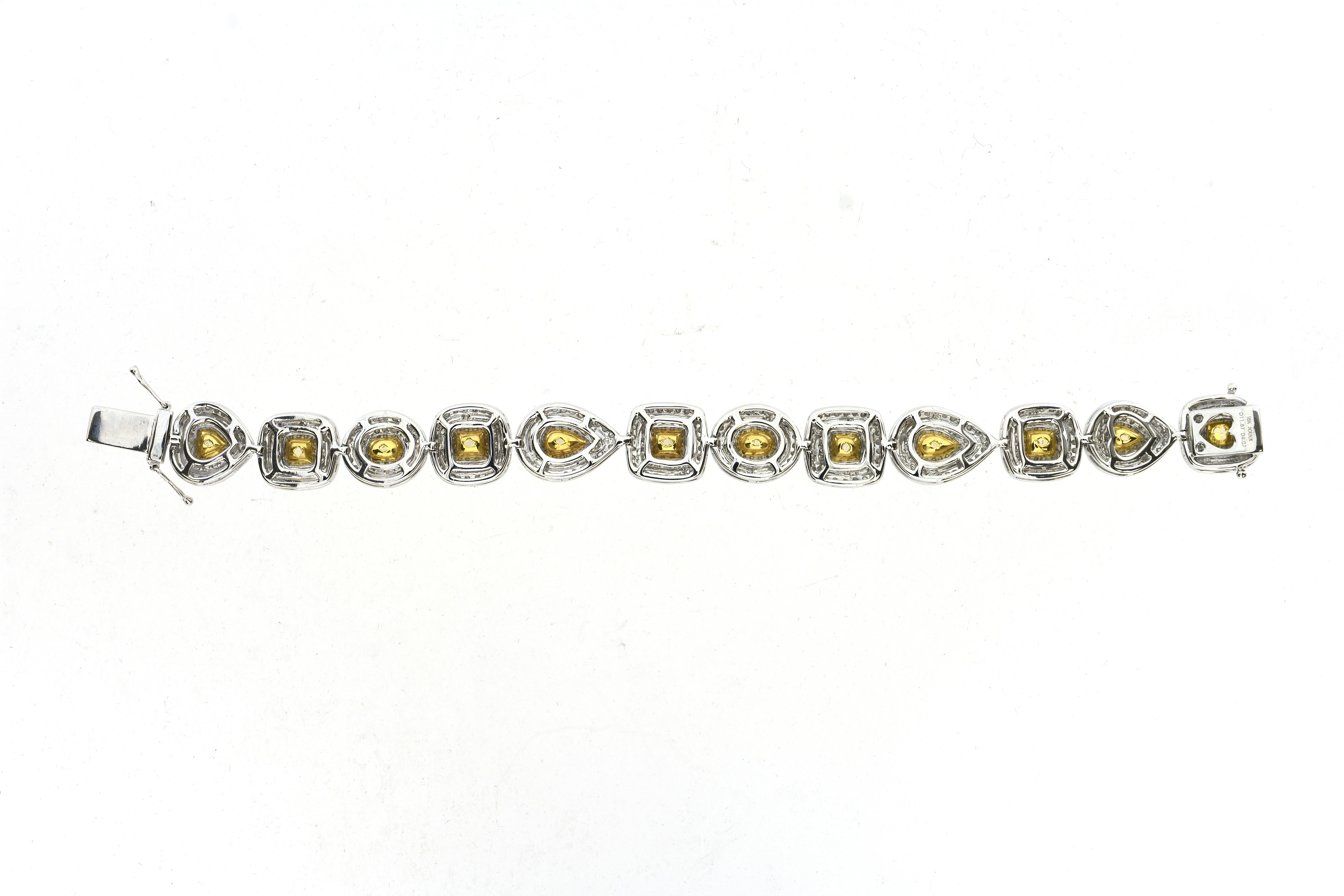 Mixed Cut GIA Certified 15.94 Carat Natural Yellow Diamond Bracelet