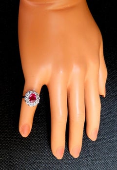 GIA certified 1.59ct No Heat natural ruby diamond ring 14kt classic halo*