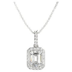 GIA Certified 1.5ct Emerald Cut Halo Pendant Necklace in White Gold