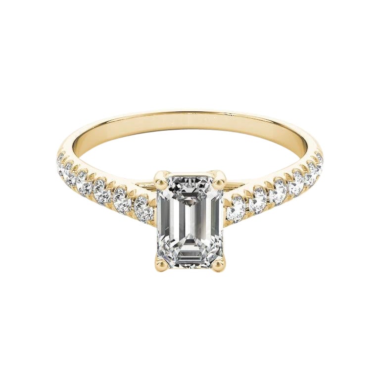 GIA zertifiziert 1.5ct Smaragd Pave Trellis verflochten Prong Diamantring