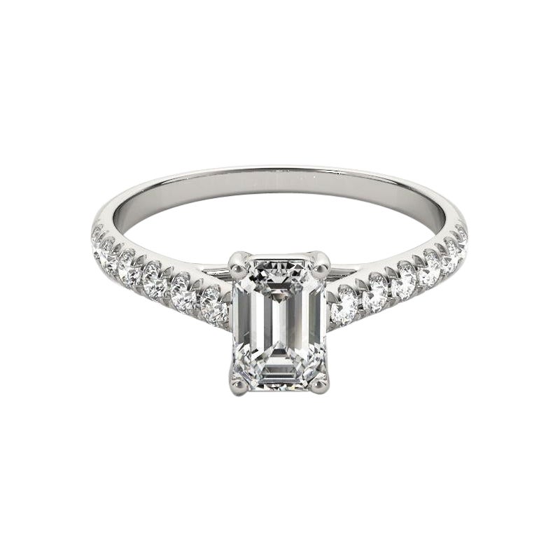GIA zertifiziert 1.5ct Smaragd Pave Trellis verflochten Prong Platin Diamantring