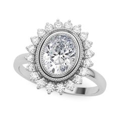 GIA Certified 1.5ct Oval Cluster Vintage Flower Diamond Ring