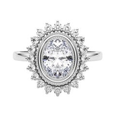 GIA Certified 1.5ct Oval Cluster Vintage Flower Diamond Ring