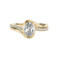 GIA Certified 1.5ct Oval Curved Halo Split Band Pave Diamond Ring