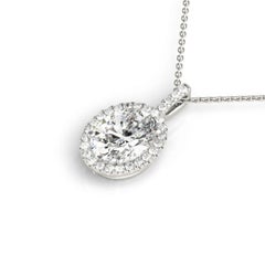 GIA Certified 1.5ct Oval Diamond Halo White Gold Pendant Necklace