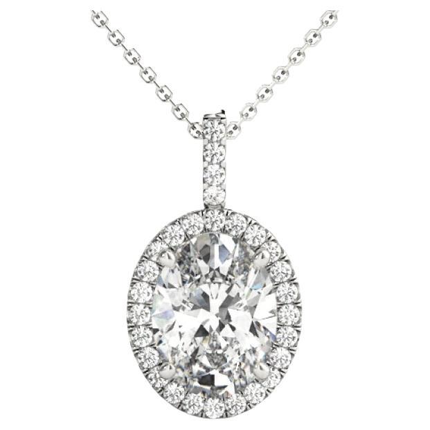 GIA Certified 1.5ct Oval Diamond Halo White Gold Pendant Necklace