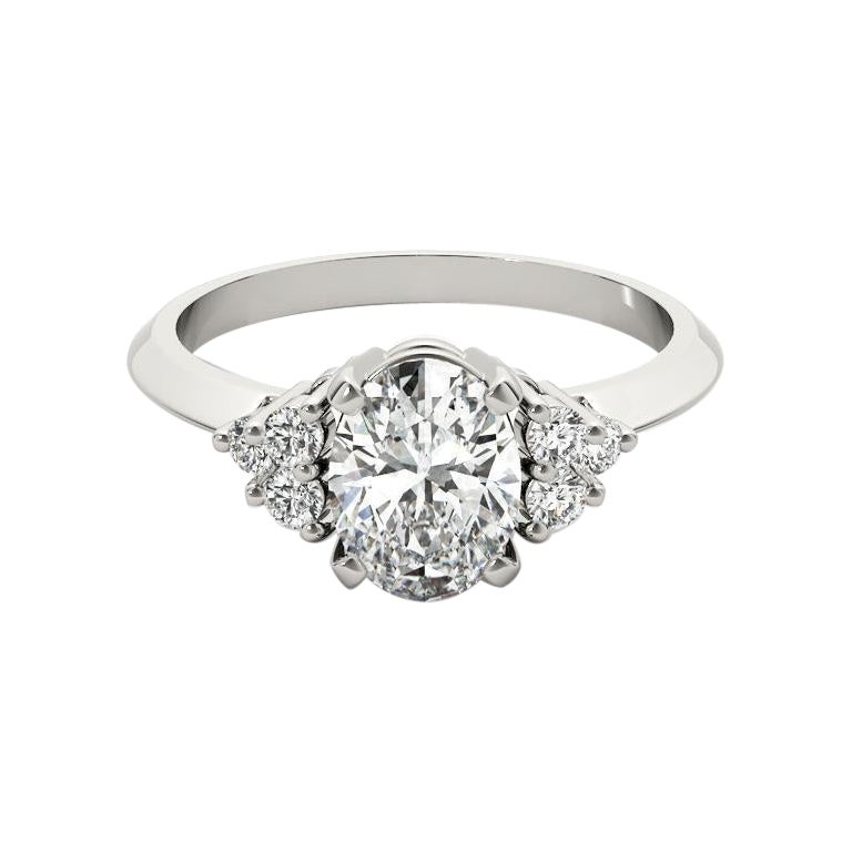 GIA Certified 1.5ct Oval Solitaire & Cluster 3-Stone Diamond Ring