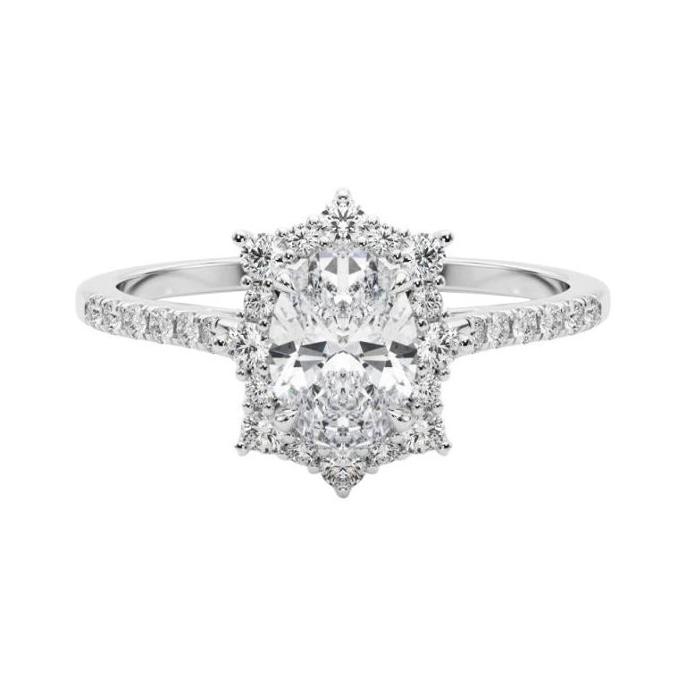 GIA Certified 1.5ct Oval Vintage Cathedral Snowflake Halo Diamond Ring