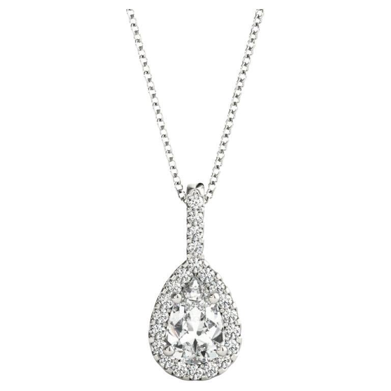 GIA Certified 1.5ct Pear Diamond Halo White Gold Pendant Necklace