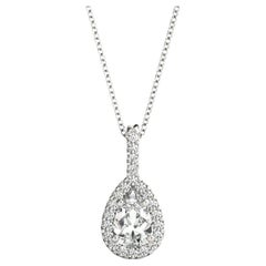 GIA Certified 1.5ct Pear Diamond Halo White Gold Pendant Necklace