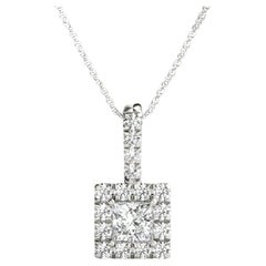 GIA Certified 1.5ct Princess Diamond I VS1 Square Halo Gold Pendant Necklace