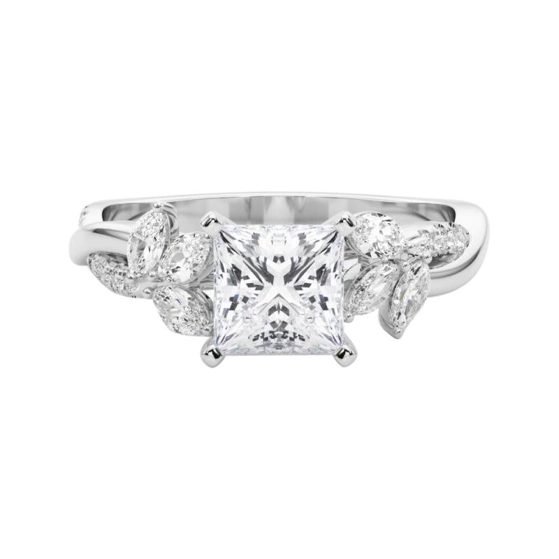 Bague en diamant certifié GIA 1,5ct Princesse entrelacée Garden Flower Vine