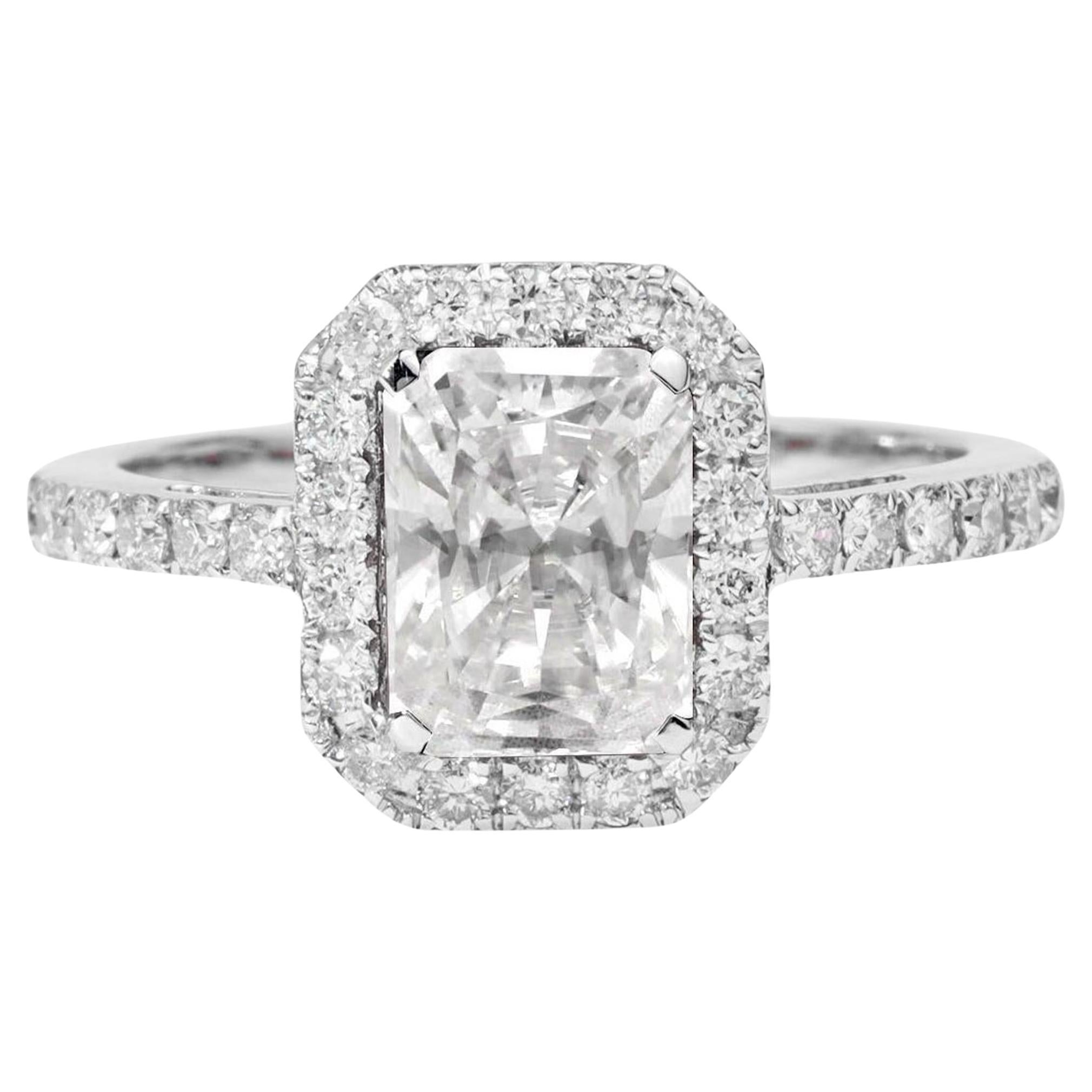 GIA Certified 1.5ct Radiant-Cut Diamond Halo Engagement Ring in 18K White Gold