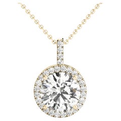 GIA Certified 1.5ct Round Diamond Classic Halo Pendant Necklace in Yellow Gold