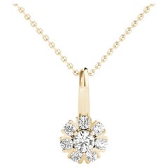GIA Certified 1.5ct Round Diamond Daisy Halo Yellow Gold Pendant Necklace