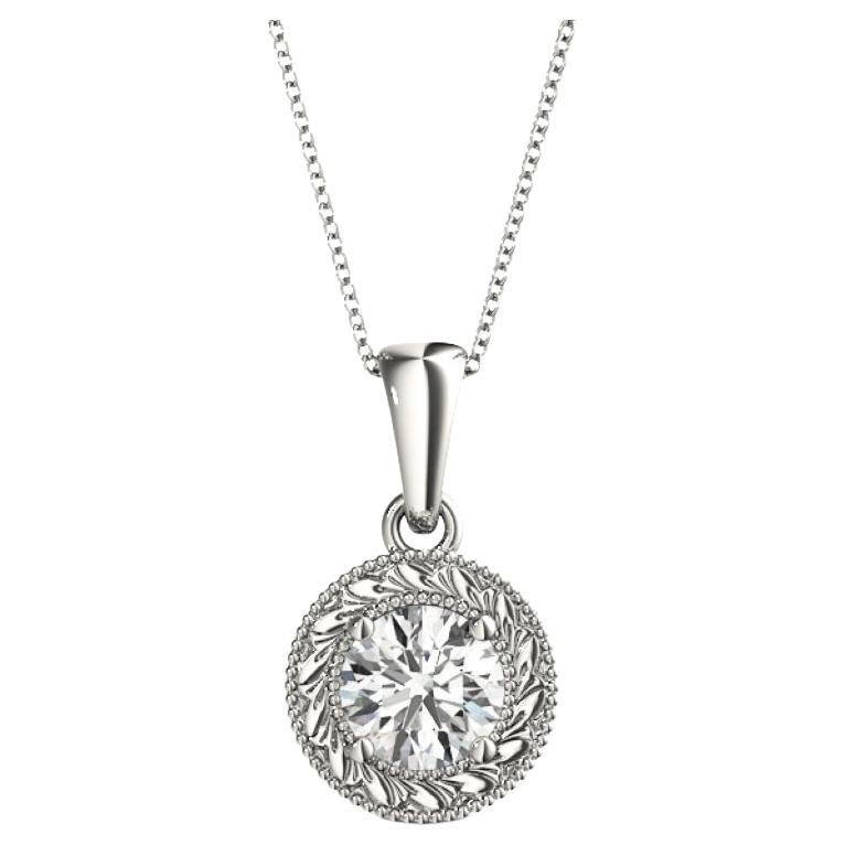 GIA Certified 1.5ct Round Diamond Engraved Medallion White Gold Pendant Necklace