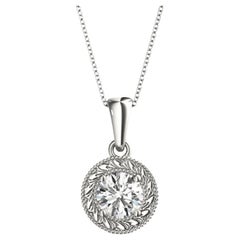 GIA Certified 1.5ct Round Diamond Engraved Medallion White Gold Pendant Necklace