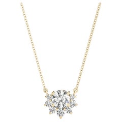GIA Certified 1.5ct Round Diamond Flower Cluster Pendant Necklace in Yellow Gold