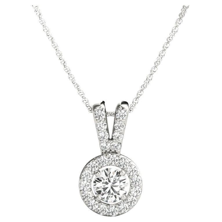GIA Certified 1.5ct Round Diamond Split V Bezel Halo Pendant Necklace