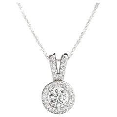 GIA Certified 1.5ct Round Diamond Split V Bezel Halo Pendant Necklace