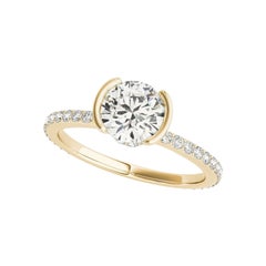Anello con diamanti a raggiera nascosti con castone rotondo da 1.5 carati certificato GIA