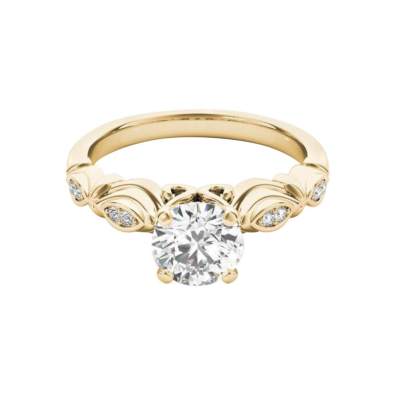 GIA-zertifiziert 1.5ct Runde Multi-Stein Marquise Milgrain Ribbon Diamond Ring