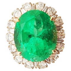 GIA-zertifizierter 15-karätiger kolumbianischer Smaragd mit Diamantring in 18 Karat Roségold