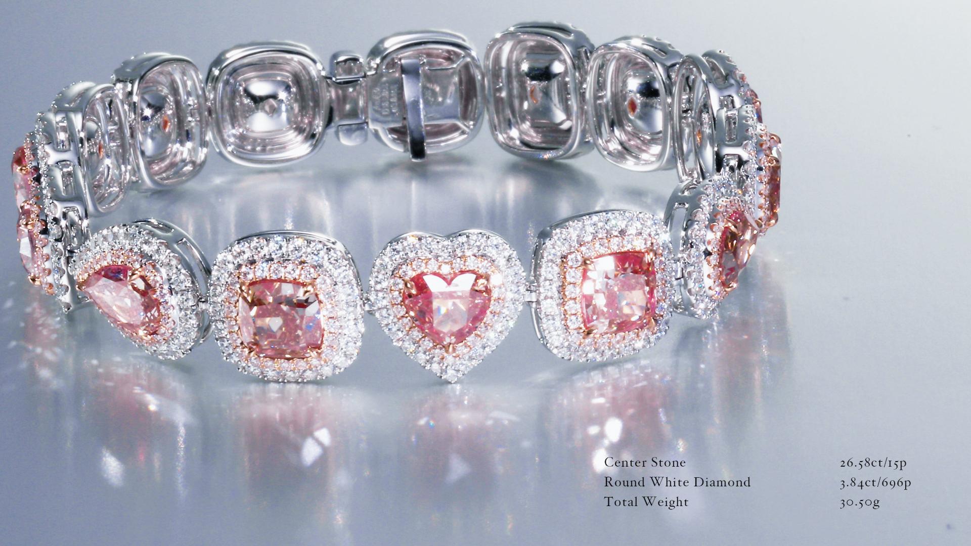 Contemporary GIA Certified, 25Pcs Natural Pink Diamond Mix Shapes Bracelet in 18KT GOLD. For Sale