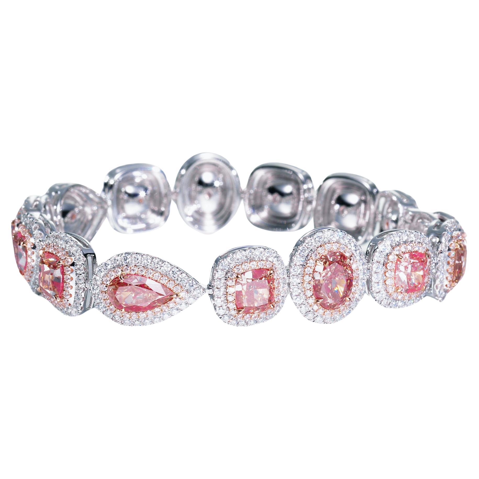 GIA Certified, 25Pcs Natural Pink Diamond Mix Shapes Bracelet in 18KT GOLD. For Sale