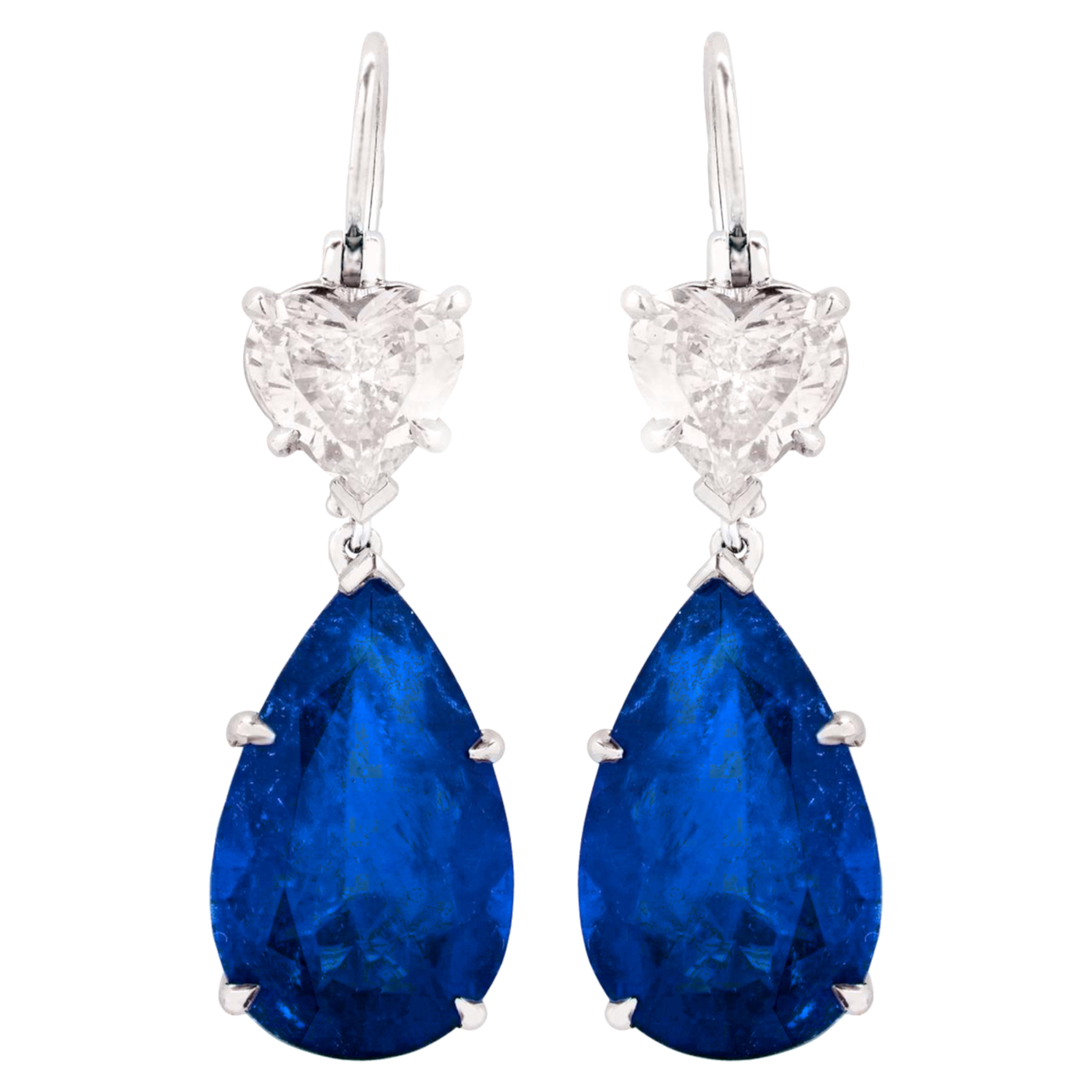 GIA-zertifizierte 16 Karat Ceylon-Saphir-Diamant-Tropfenohrringe aus Platin (Zeitgenössisch) im Angebot