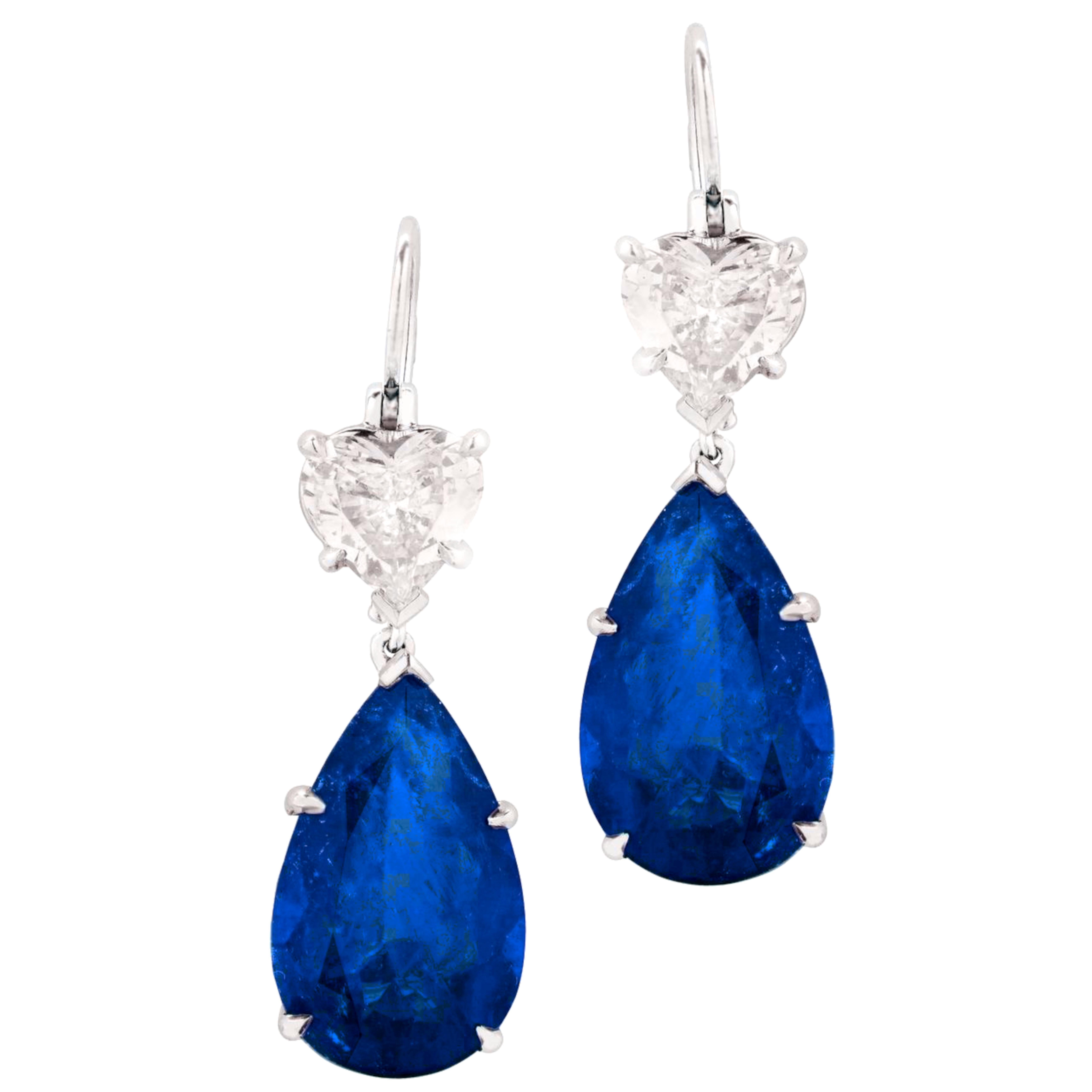 GIA-zertifizierte 16 Karat Ceylon-Saphir-Diamant-Tropfenohrringe aus Platin (Tropfenschliff) im Angebot