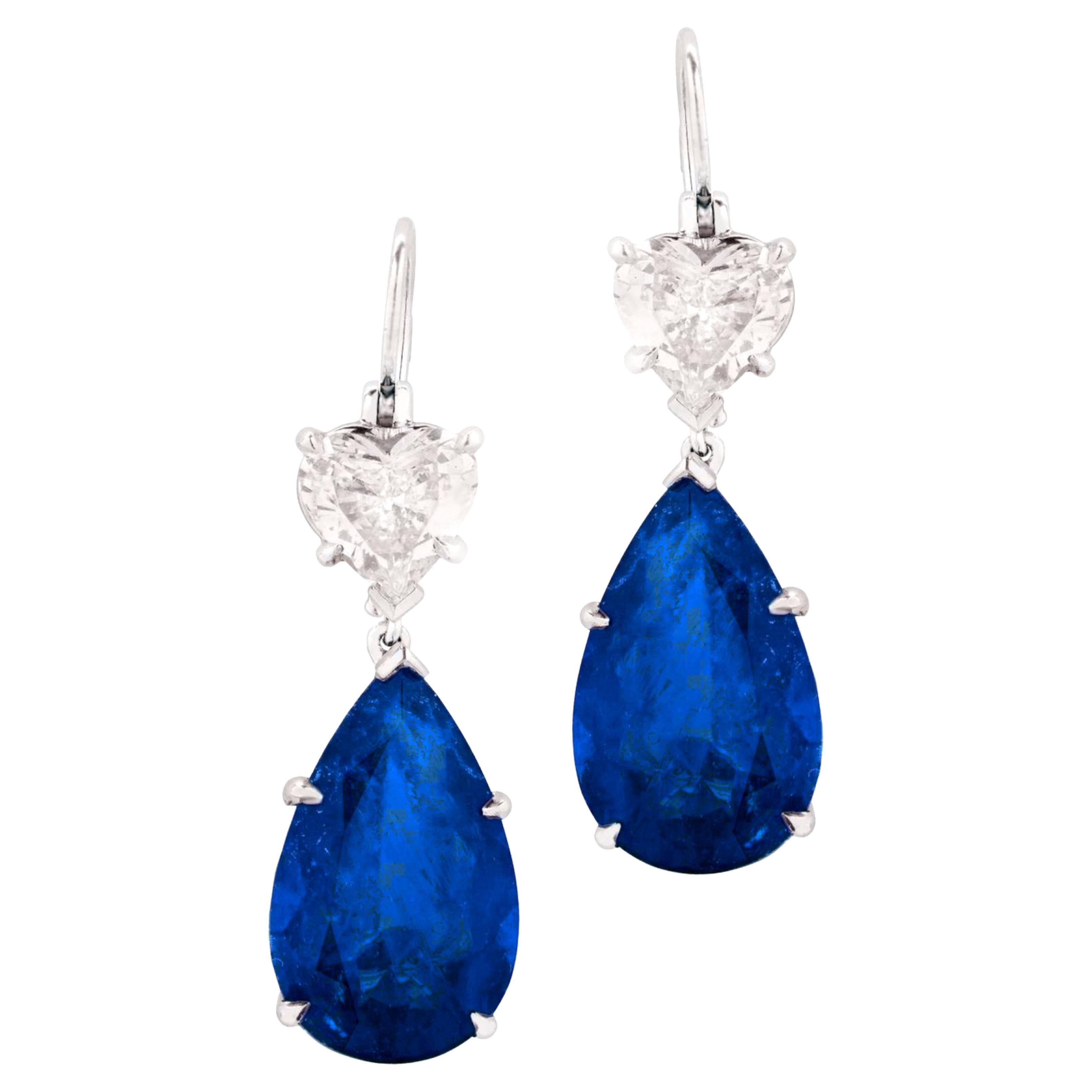 GIA-zertifizierte 16 Karat Ceylon-Saphir-Diamant-Tropfenohrringe aus Platin im Angebot